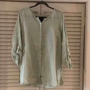 Tahari Light Green Button-Down Shirt
